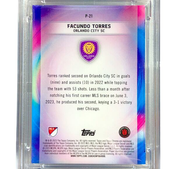 2023 Topps Chrome MLS Pearlers #P-21 Facundo Torres Orlando CIty PSA 10 Gem-Mint - Picture 5 of 5